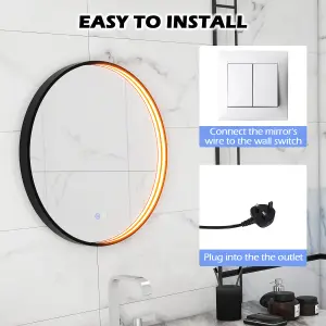 COSTWAY 60 CM Round Bathroom Mirror LED Lights Vanity Mirror with Anti-Fog Design