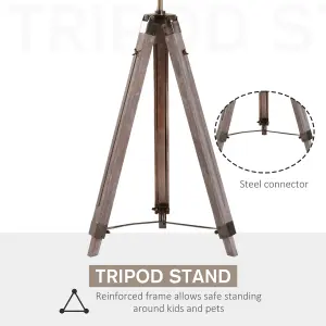 HOMCOM Industrial Tripod Floor Lamp Wood Height Adjustable Spotlight Bronze