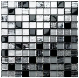 Glass mosaic on mesh for bathroom or kitchen 300mm x 300mm - Black Sabbath