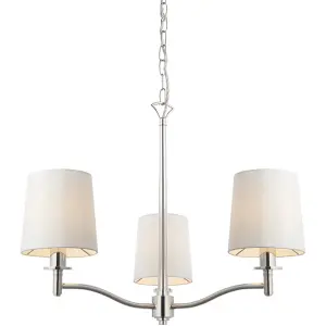 Bright Nickel 3 Light Ceiling Pendant Fitting & Vintage White Fabric Shades