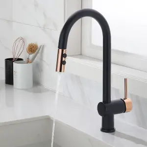 Black Brass Side Lever Mono Kitchen Pull Out Spout Tap Kitchen Tap Mixer Tap