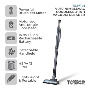 VL60 Nimblevac Anti-Tangle Cordless Vacuum Cleaner with Brushless Motor