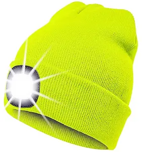 Yellow Unisex LED Beanie Hat With USB Rechargeable Battery 5 Hours High Powered Light