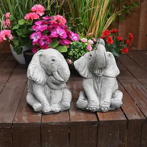 Pair of Small Playful Elephant Stone Ornaments