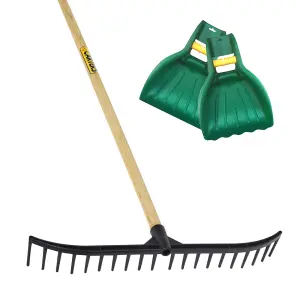 Pegdev - PDL - 20 Tooth Black Bunker Rake with Hardwood Handle & Leaf Scoop Grab Hands - Garden Tool Set.