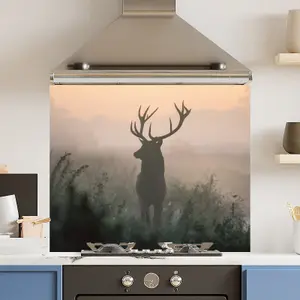 Premium 90 x 75cm 6mm Glass Wild Misty Stag Kitchen Splashback Toughened