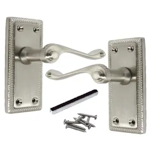 Door Handles Georgian Lever Latch Roped Edge - Satin 110mm x 50mm