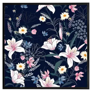 Tropical white & pink flowers (Picutre Frame) / 20x20" / Grey