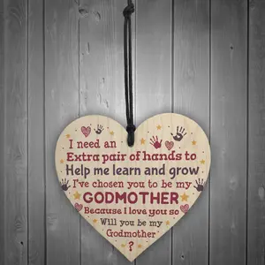 Red Ocean Godmother Godparent Asking Gifts Wooden Heart Baby Shower Gifts New Baby Gift