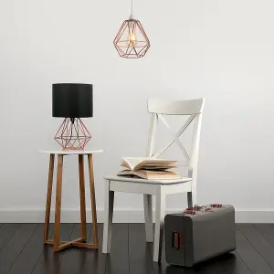 ValueLights Angus Pair of Modern Copper Metal Basket Cage Table Lamps with Black Fabric Shades