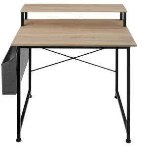 Desk with shelf and fabric bag - industrial wood light, oak Sonoma