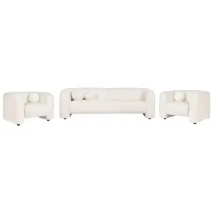 5 Seater Boucle Living Room Set White LEIREN