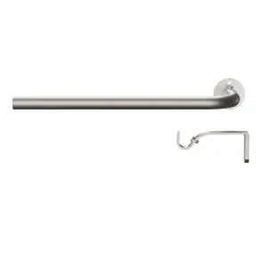 GoodHome Athens Satin Grey Nickel effect Extendable Single curtain pole set, (L)1200mm-2100mm (Dia)19mm