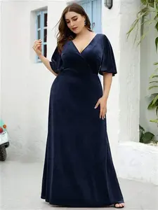 Ever-Pretty Elegant V Neck Maxi Velvet Wedding Guest Dress Polyester