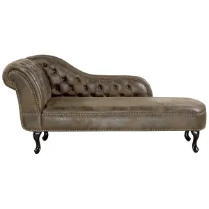 Left Hand Chaise Lounge Faux Suede Brown NIMES