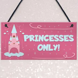 Red Ocean Princesses Only Hanging Plaque Door Nursery Bedroom Sign Gift Baby Girls Fairytale Decor