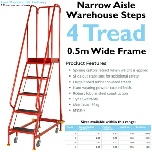 4 Tread x 0.5m Wide Narrow Aisle Warehouse Stairs 1.8m Non Slip Platform Steps