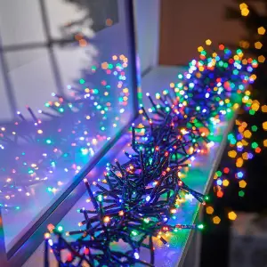 LED Waterproof Cluster Fairy Lights with Green Cable (480 Cluster Lights - 17.5M Cable) - Multicoloured Lights