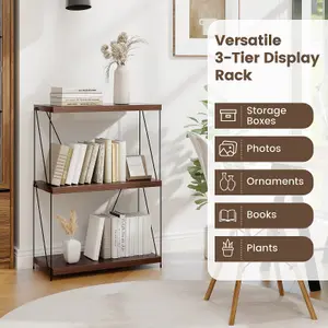 Costway 3-Tier Freestanding Bookshelf 85 cm Display Rack Industrial Storage Shelving Unit