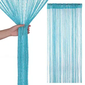 String Curtain Panel Spaghetti Tassel Curtain, 200cm x 90cm - Turquoise