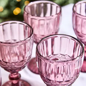 Set of 6 Vintage Luxury Rose Quartz Drinking Wine Glass Wine Goblets 350ml