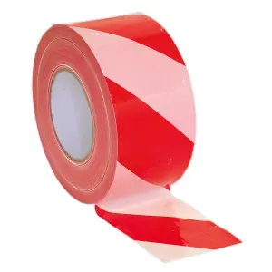 Sealey Hazard Warning Barrier Tape 80mm x 100m Red White Non Adhesive BTRW