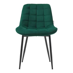 Dining Chair Set of 2 Green Velvet Upholstered Dining Chairs with Metal Legs