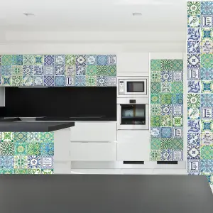 Walplus Green English Azulejo Combo Mix Tile Stickers