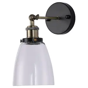 Industrial 1-Light Armed Sconce Wall Light with Clear Glass Shade