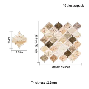 10Pcs Peel and Stick Waterproof Decorative Backsplash Self-Adhesive Wall Tiles for Kitchen and Bathroom (2.5mm T)