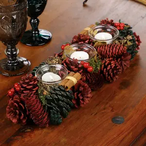 Cinnamon Pine Trio Tealight Xmas Decoration Centrepiece Christmas Décor Candle Holder