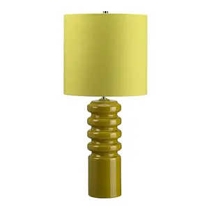 Table Lamp Lime Green Glaze and Green Linen Shade Lime LED E27 60W Bulb