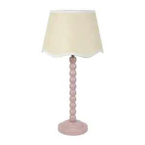 ValueLights Bobbins Painted Rose Table Lamp with Linen Scallop White Trim Shade