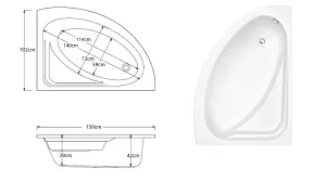 SunDaze 1500 x 1040mm Gloss White Acrylic Corner Bath Right Hand