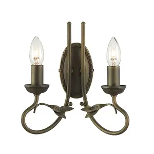 Elstead Olivia 2 Light Indoor Candle Wall Light Black, Gold, E14