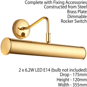 LED Twin Picture Wall Light Brass Plate Dimmable 6.2W Bulb Down Lighting Bar