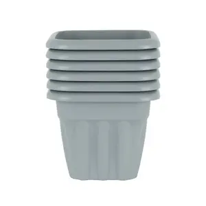 Wham 6x Vista Plastic Planter, Square Garden Plant Pot, Extra Small Floor Pot (25cm, 5.5L, Pack of 6) Made in UK (Upcycle Grey)