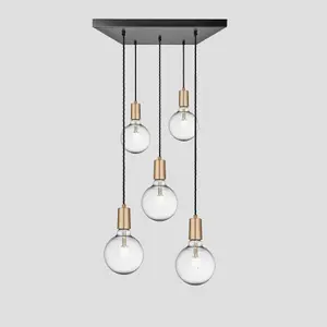 Industville Sleek Edison Square Cluster Lights, 5 Wire, Brass