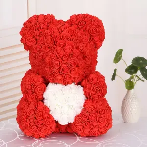 Red and White 40CM Artificial  Rose Teddy Bear Festivals Gift with Box and LED Light