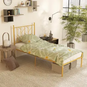 Costway Single Metal Bed Frame Heavy-duty Slatted Platform Bed with Headboard