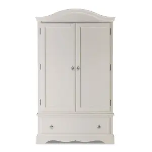 Romance Double Wardrobe With Drawer and Crystal Handles - Antique White