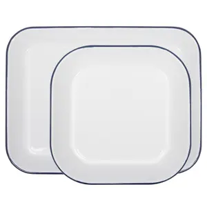 White Rectangle Enamel Baking Tray Set - Blue