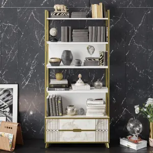 Decorotika Frida Luxury 5-tier Bookcase Shelving Unit with Cabinet