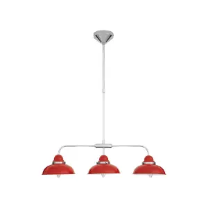 Interiors by Premier Jasper Red and Chrome 3 Light Pendant Light