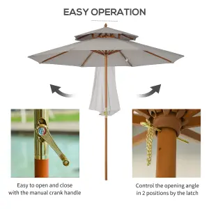 Outsunny Wood Patio Parasol Sun Shade Outdoor Garden Umbrella Canopy Grey