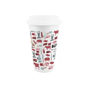 Butcher Ceramic Travel Mug - Novelty Meat Themed Gifts - Double-Walled Insulated Hot/Cold Drinks Cup Present