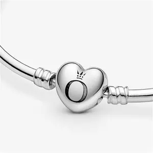 Pandora Moments Heart Clasp Bangle - Sterling Silver - Sz. 21 cm