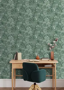 Muriva Green Floral 3D effect Patterned Wallpaper