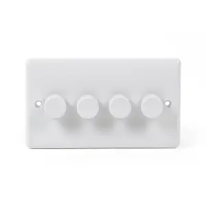 Lieber Silk White 4 Gang 2 Way Trailing Edge Dimmer Switch 100W LED (250w Halogen/Incandescent) - Curved Edge