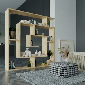 Labirent Bookcase | Modern Maze-Design Freestanding Unit with 5 Shelves Oak